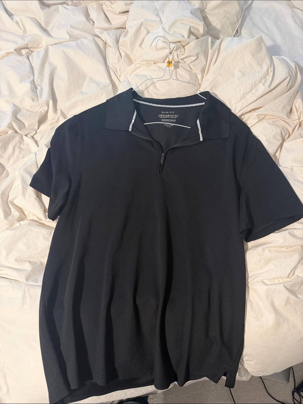 Kenneth Cole Black Short-Sleeve Quarter-Zip Polo